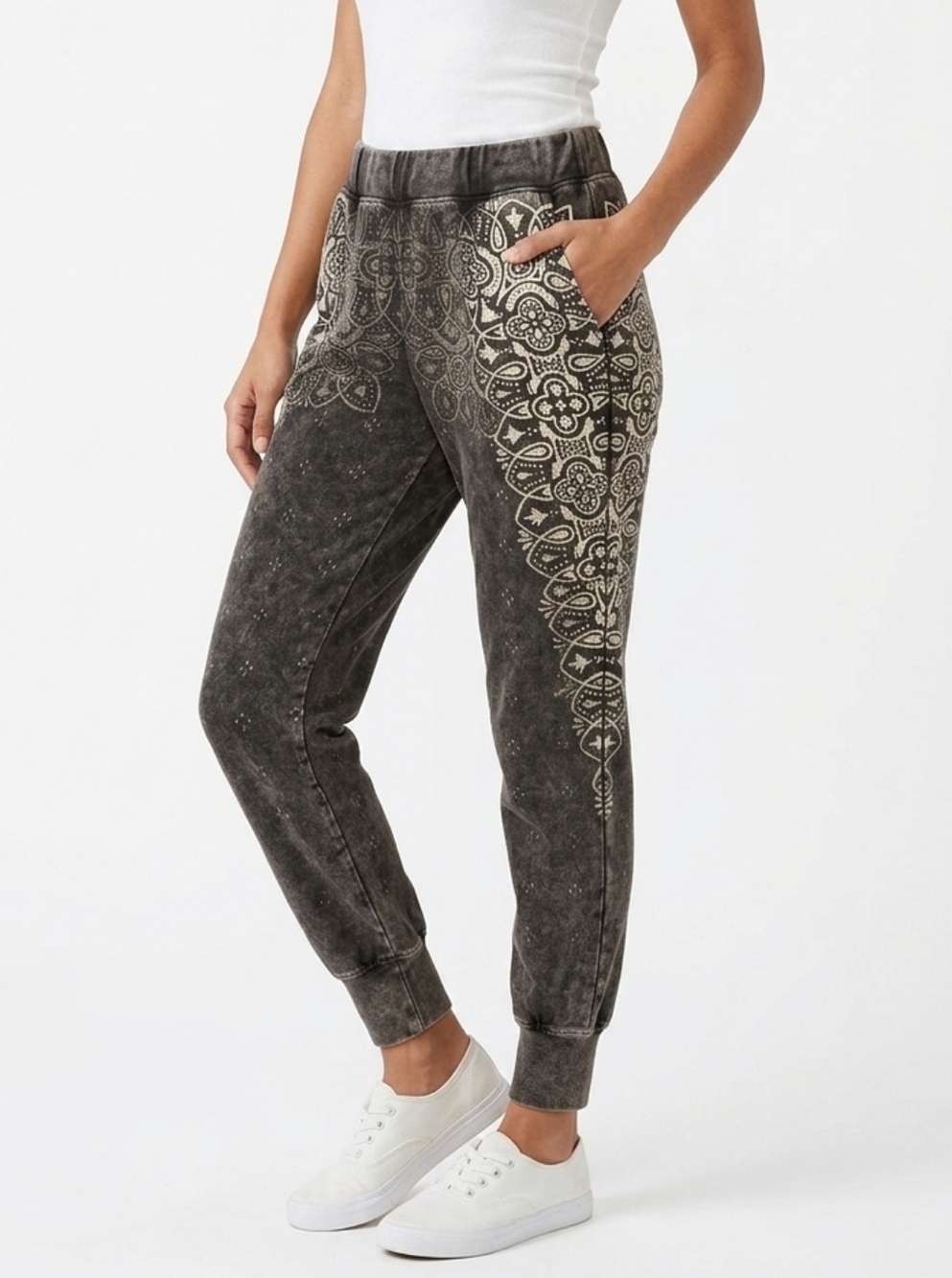 Current/Elliott Gray Patterned Joggers In Vintage Gray Wash Size XS/Small